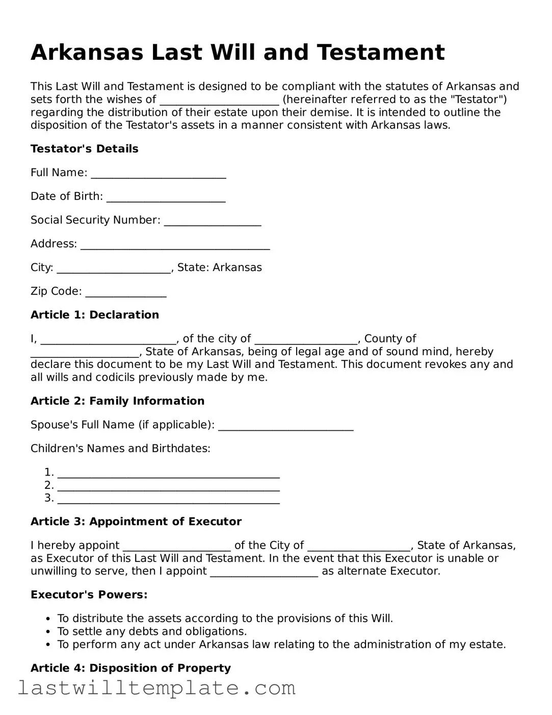 Attorney-Approved Arkansas Last Will and Testament Form