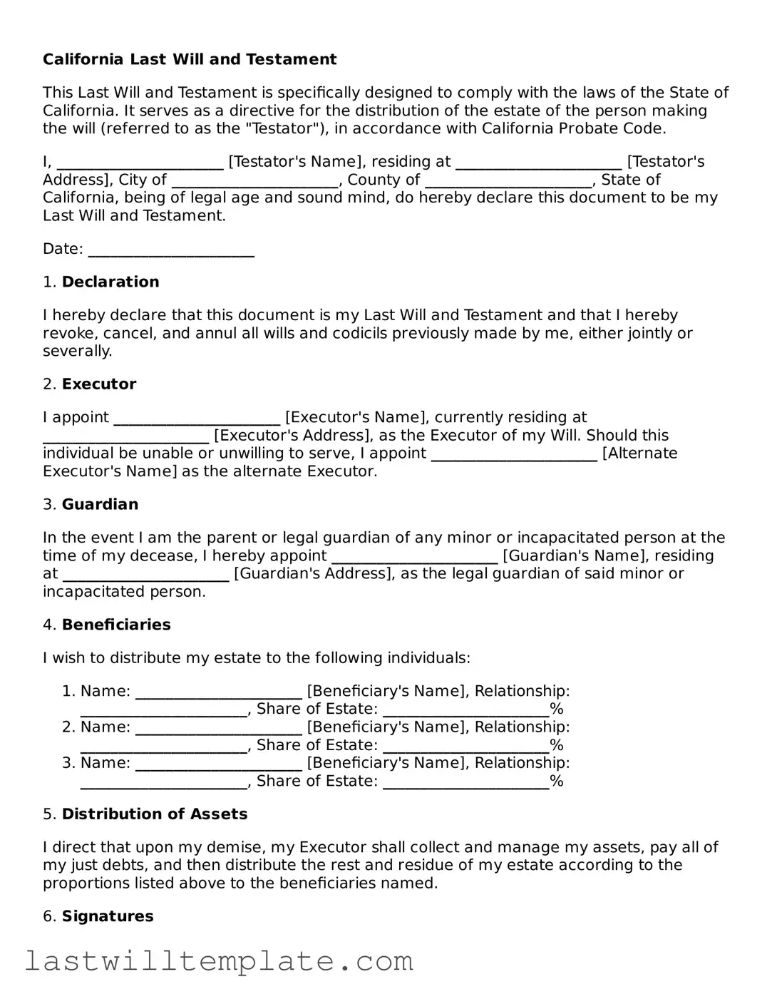 Attorney-Approved California Last Will and Testament Form