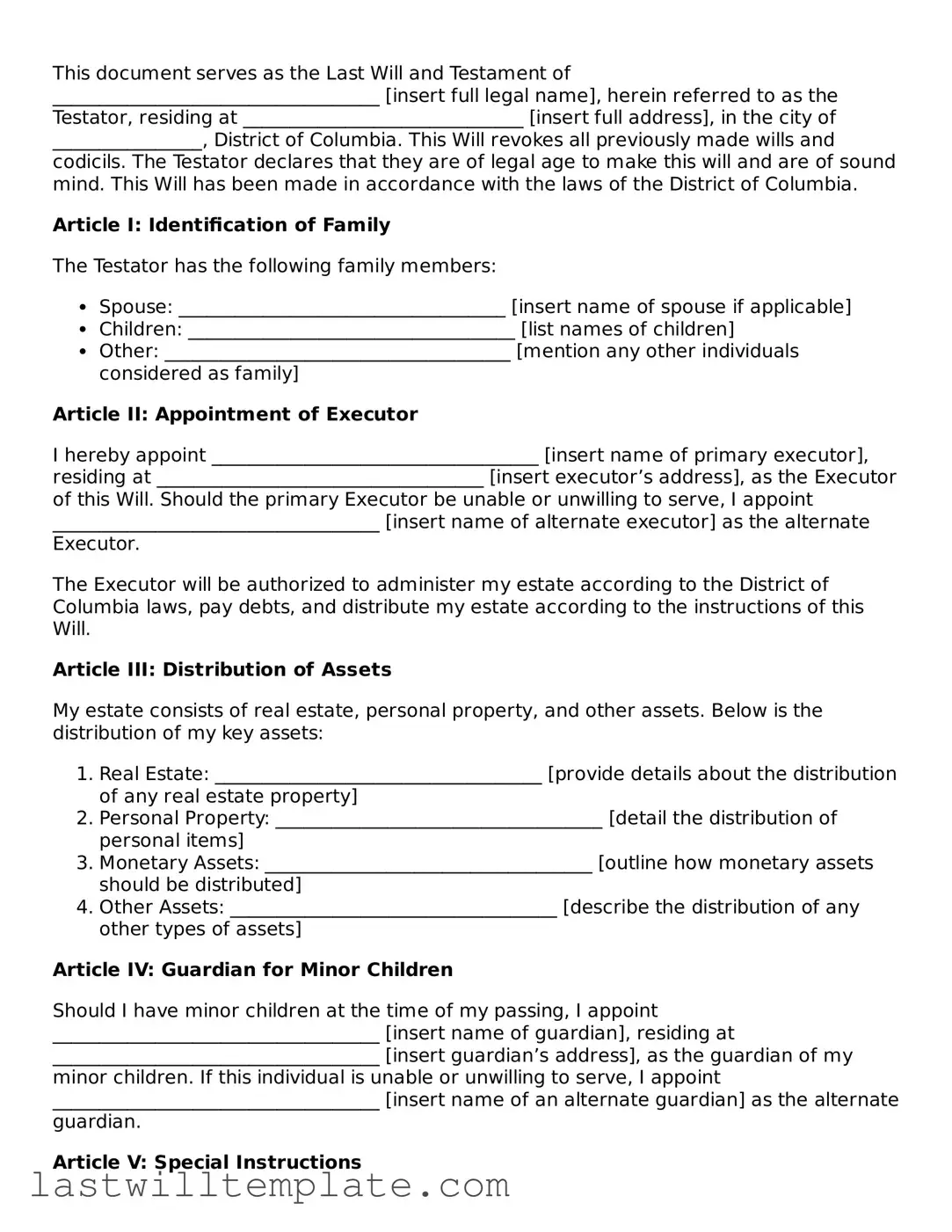 Attorney-Approved District of Columbia Last Will and Testament Form