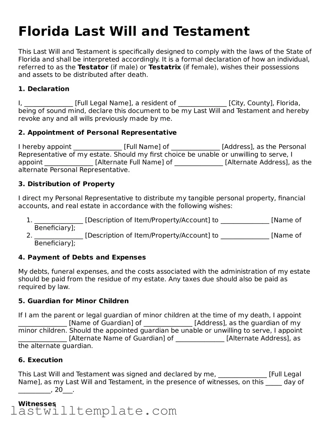 Attorney-Approved Florida Last Will and Testament Form