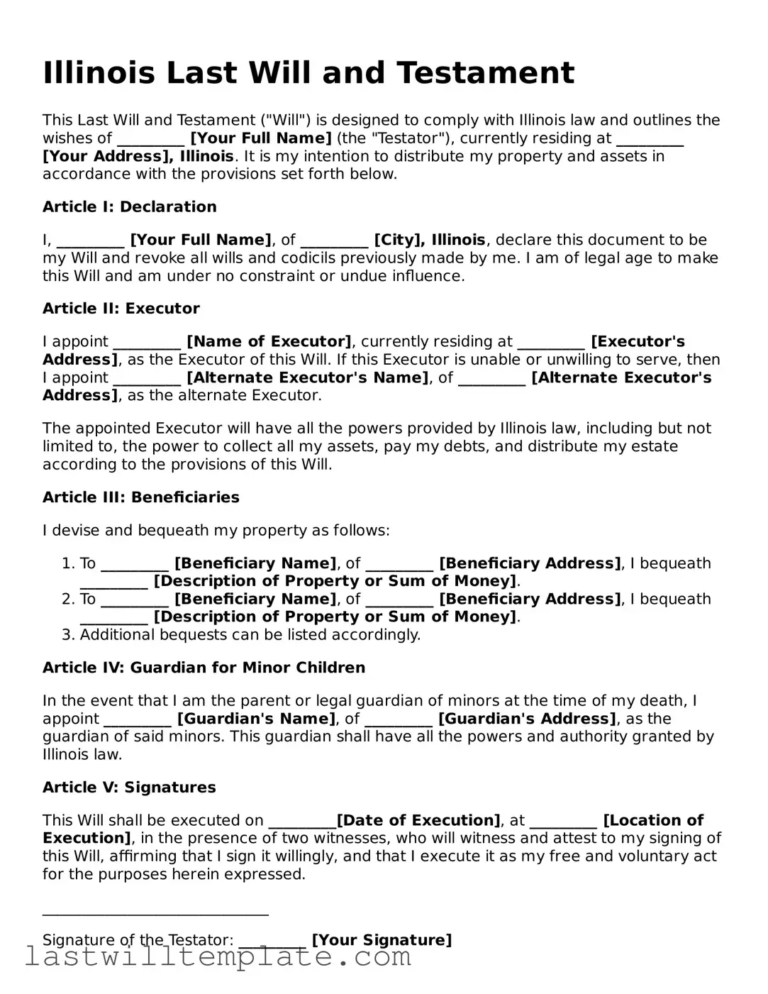 Attorney-Approved Illinois Last Will and Testament Form