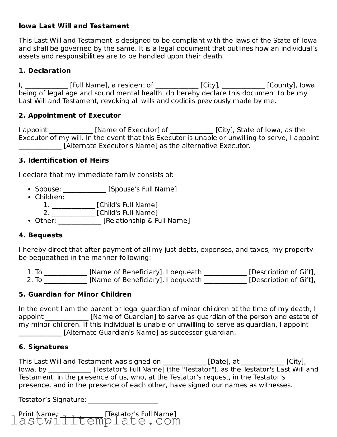 Attorney-Approved Iowa Last Will and Testament Form