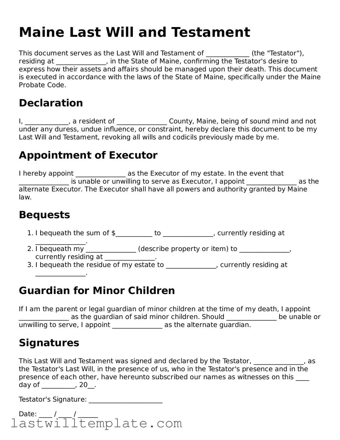 Attorney-Approved Maine Last Will and Testament Form