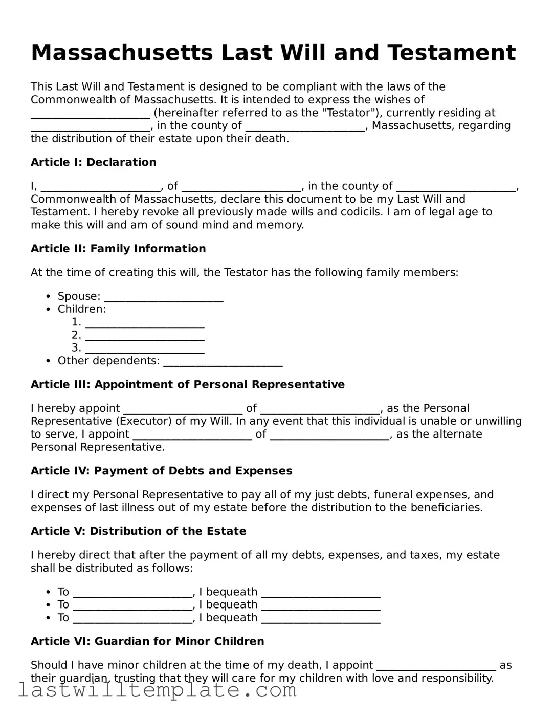Attorney-Approved Massachusetts Last Will and Testament Form