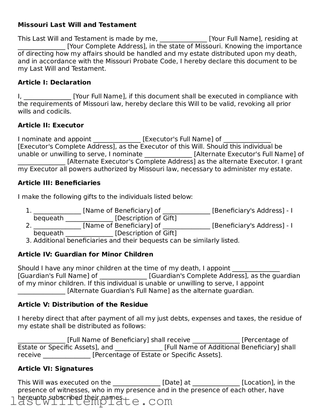 Attorney-Approved Missouri Last Will and Testament Form