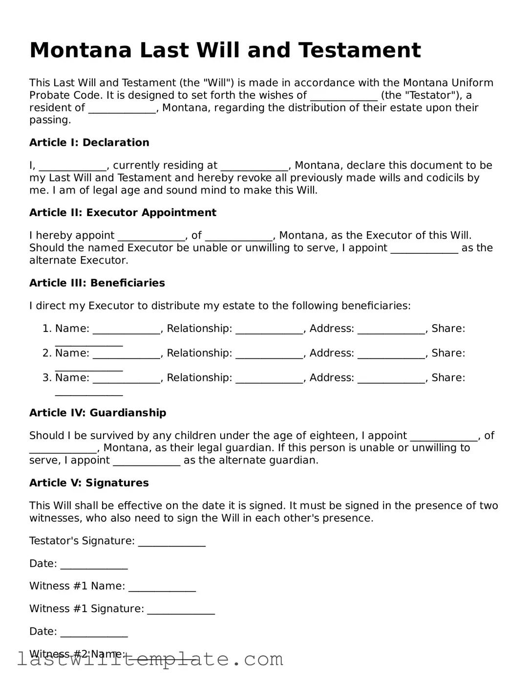 Attorney-Approved Montana Last Will and Testament Form