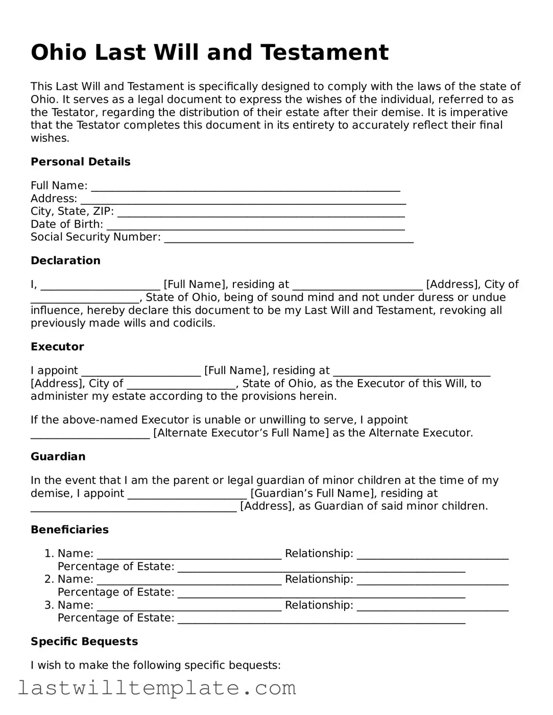 Attorney-Approved Ohio Last Will and Testament Form