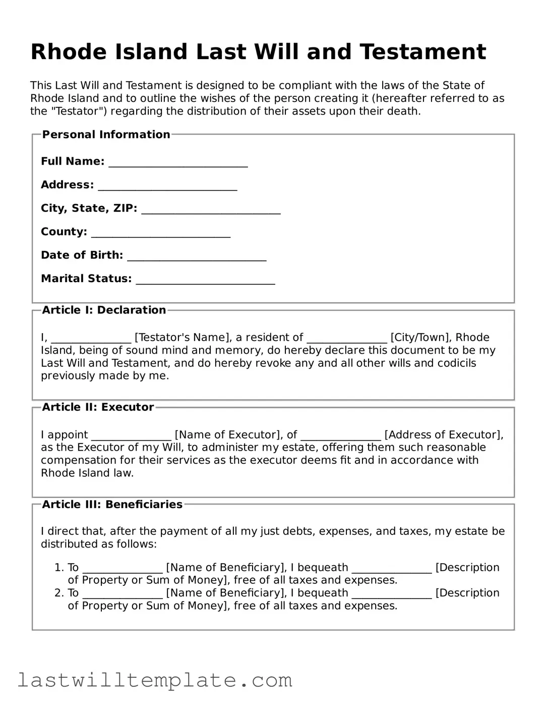 Attorney-Approved Rhode Island Last Will and Testament Form