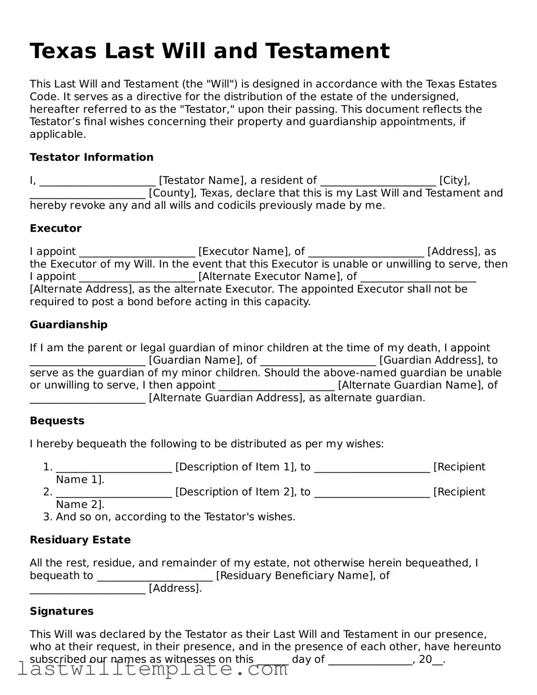 Attorney-Approved Texas Last Will and Testament Form