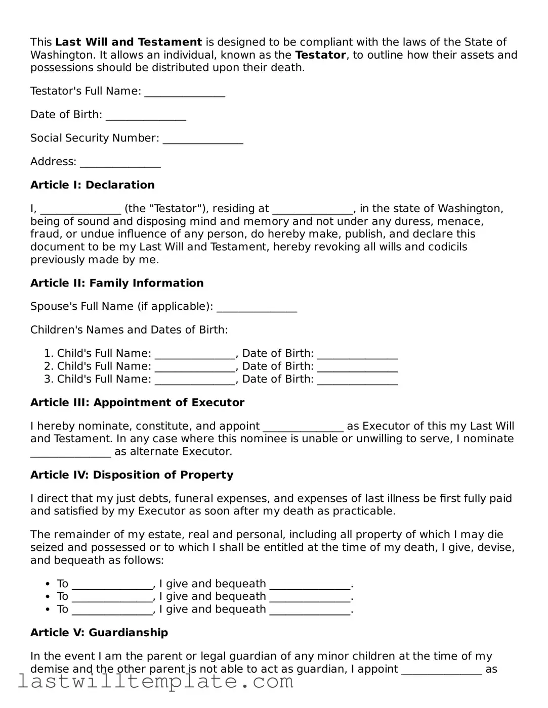 Attorney-Approved Washington Last Will and Testament Form