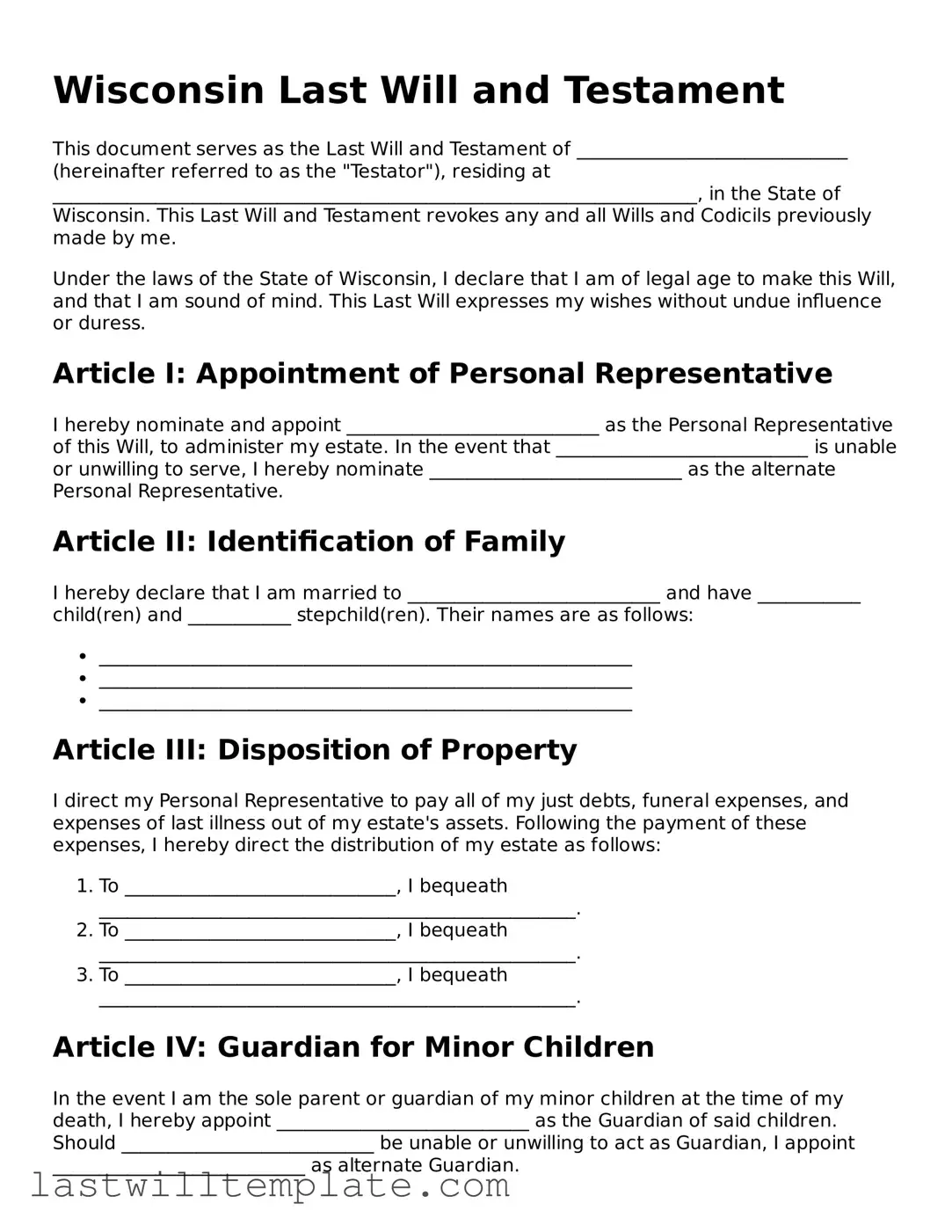 Attorney-Approved Wisconsin Last Will and Testament Form